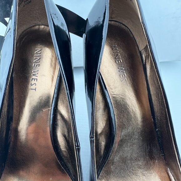 NINE WEST Black Patent Leopard Cap-Toe Pumps Size 6.5 M - Picture 4 of 8